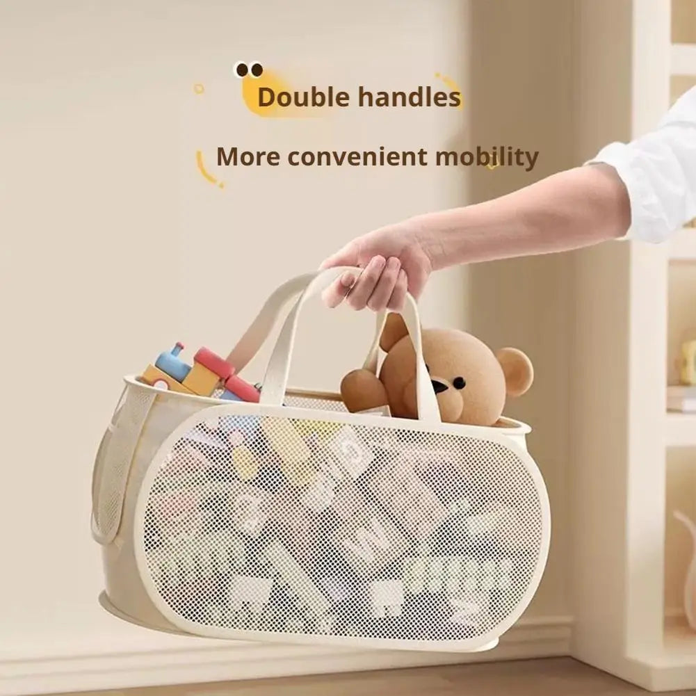 Large Capacity Toy Storage Basket Transparent Fabric Organizer with Divided Compartments Ideal for Living Bedroom Organization