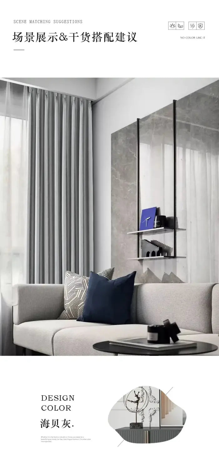 beige sofa with navy blue and patterned throw pillows displayed in a living room featuring custom blackout drapes para la sala with tassel tieback beads