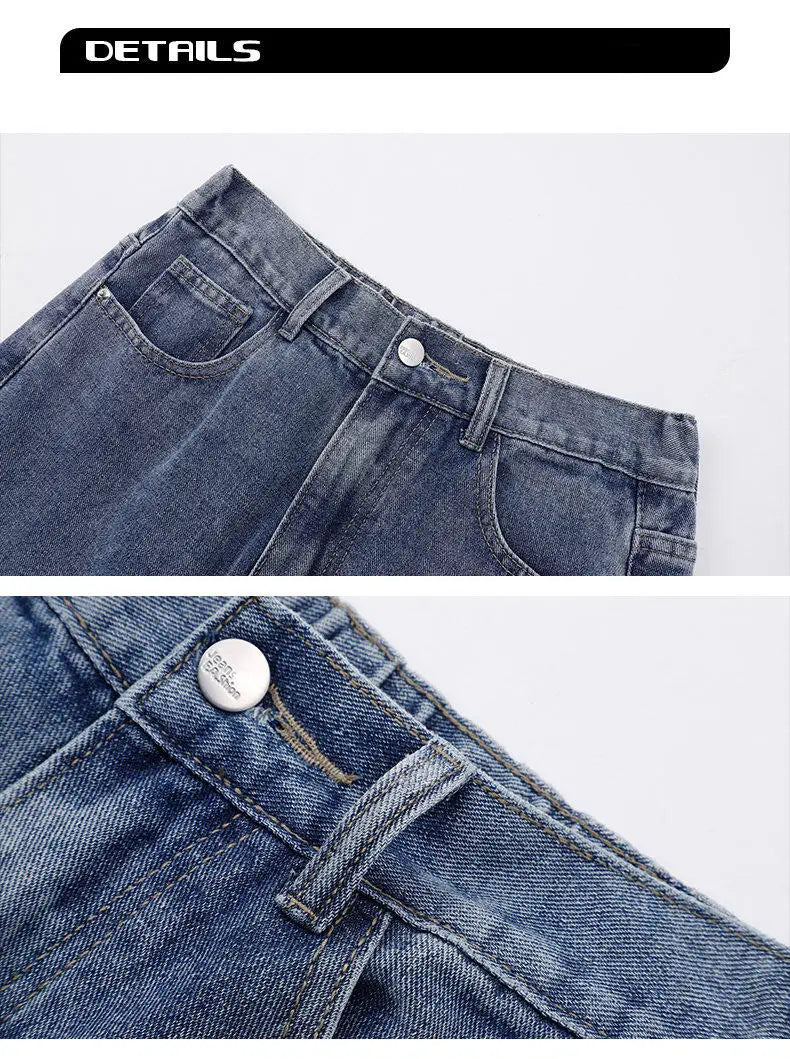 Herren-Casual-Jeans in geradem Schnitt mit weitem Bein aus dunklem Waschbild mit klassischem Fünf-Taschen-Design und Knopfverschluss in silberner Optik.