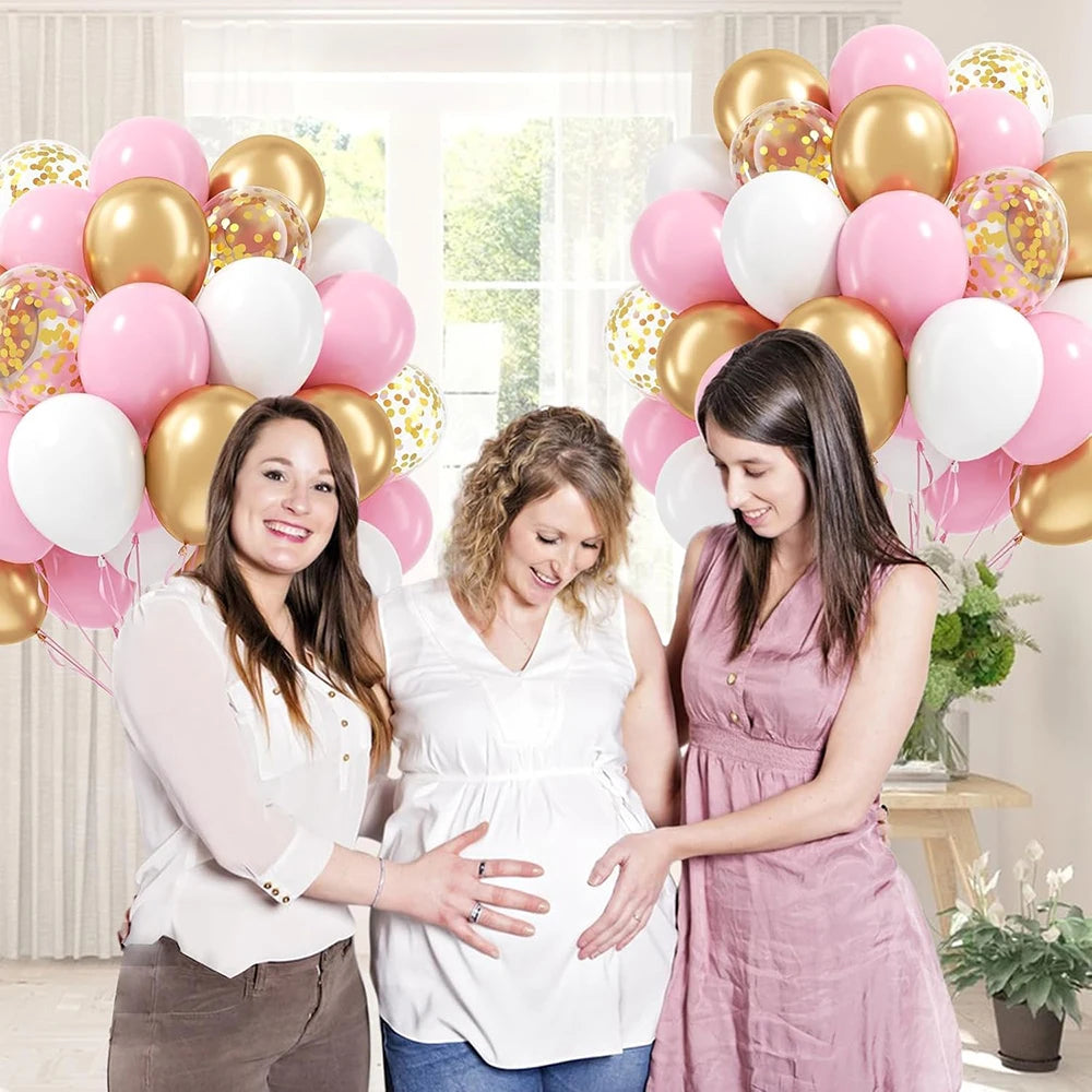 Baby Pink Balloons Set Pastel Pink White Metal Gold Confetti Balloon Baby Shower Gender Reveal Birthday Party Decorations Globos