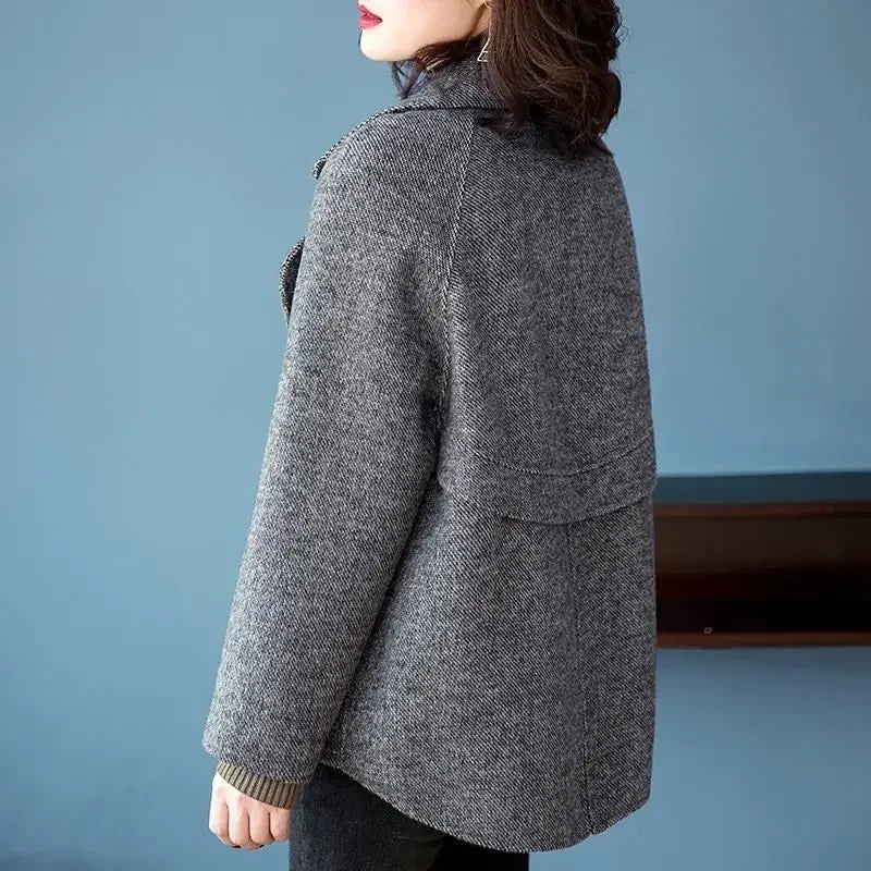Blazer Wool Blend Coat for Women Half Short Double Breasted Trendy Long Sleeve Mixtures Jacket Woman Cheap Outerwears New In Hot