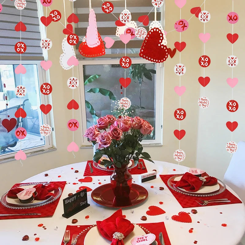 1set Valentine's Day Gift Hanging Banner Garland Red Love Heart Spiral Bunting For Wedding Birthday Bachelorette Party DIY Decor
