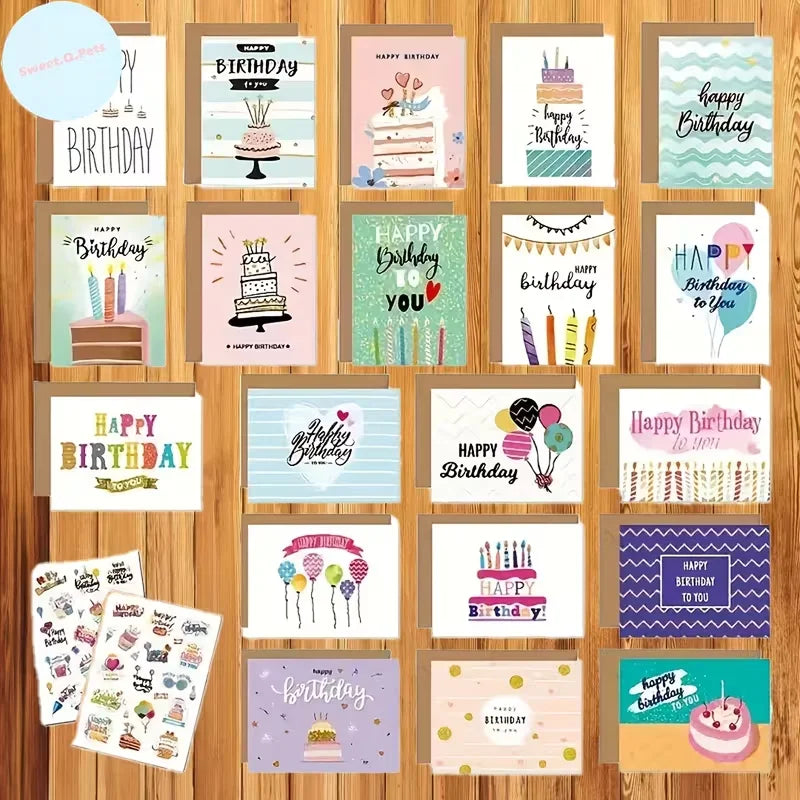 24pcs Unique Happy Birthday Cards Bulk With Envelopes & Stickers,Happy Birthday Cards Assortment For Family, Friends, Colleagues