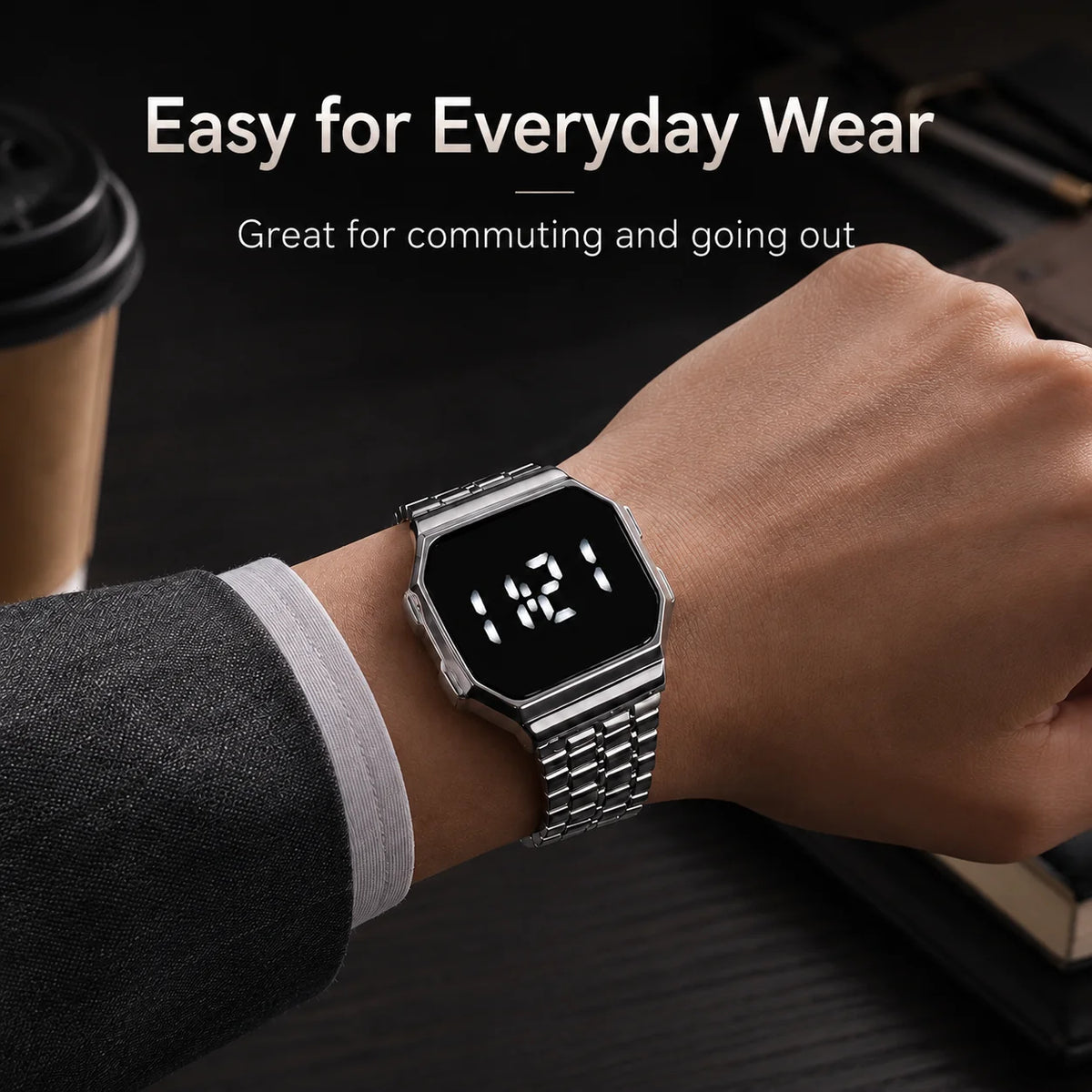 New Arrival Men's Stylish Minimalist Versatile Steel Strap Digital Watch with Touch Screen LED Display, Couple Digital Watch