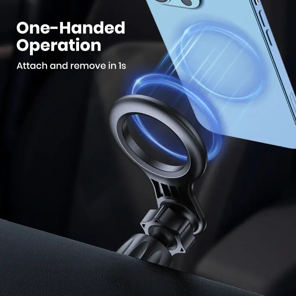 Black TOPK magnetic car phone holder with adjustable clamp and ring for one-handed MagSafe car phone use