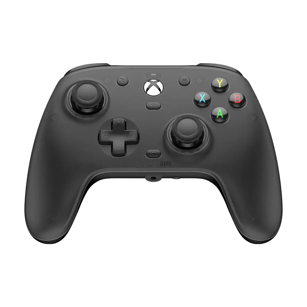 Schwarzer Xbox-Series-Wireless-Controller mit strukturierten Griffen und farbigen Aktionstasten, ausgelegt für die Verwendung mit Gamesir G7 Pro Tragetaschen-Zubehör, einschließlich Anti-Reibungsringen.