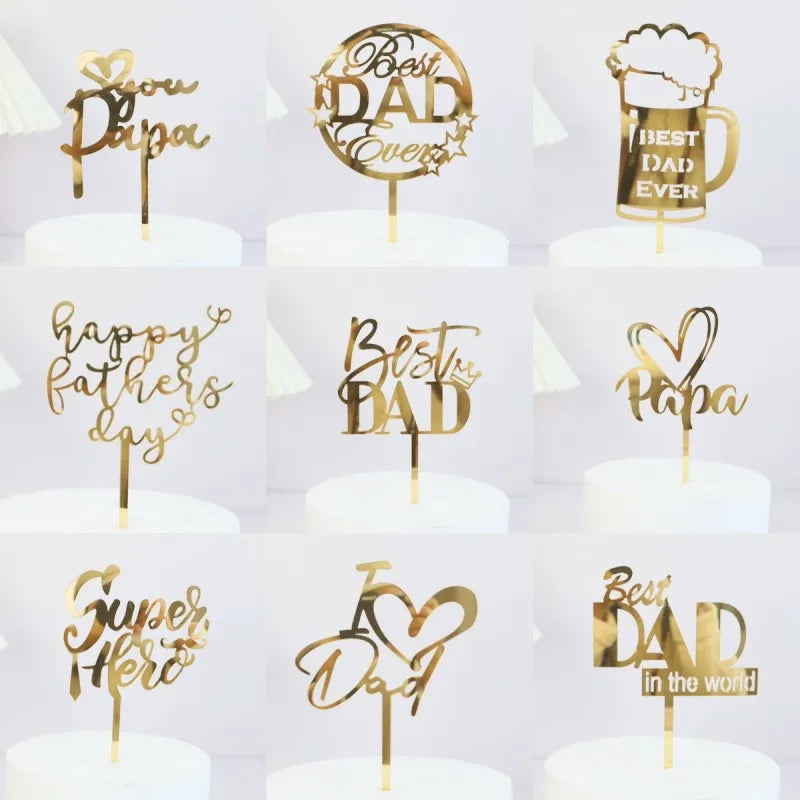2023 New Father's Day Birthday Cake Topper Black Beer Super Dad Acrylic Cake Toppers Gift Father's Day Party Dessert Decoration