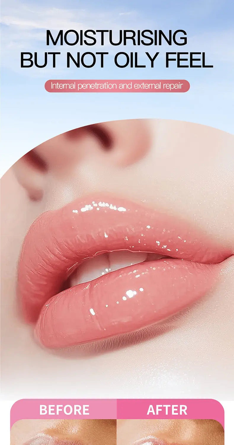 Glossy pink hydrating fruit flavored lip balm with a moisturizing non-oily finish for smooth and soft lips.