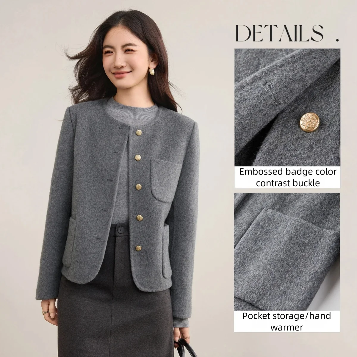 SENTUBILA Women's Sheep Wool Double Faced Overcoat Winter 2026 O-Neck Short Multi Color Optional Elegant Casual Tops W54OG8767
