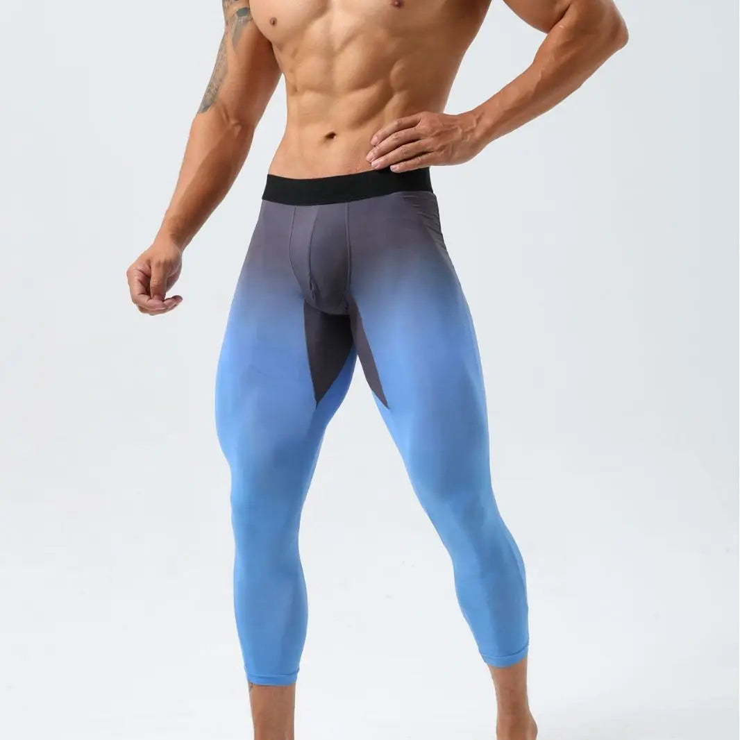 Men's High-Elastic Fitness Sports Pants Tight Seven-Foot Nylon Gym American Style Sportswear for Workout And Running
