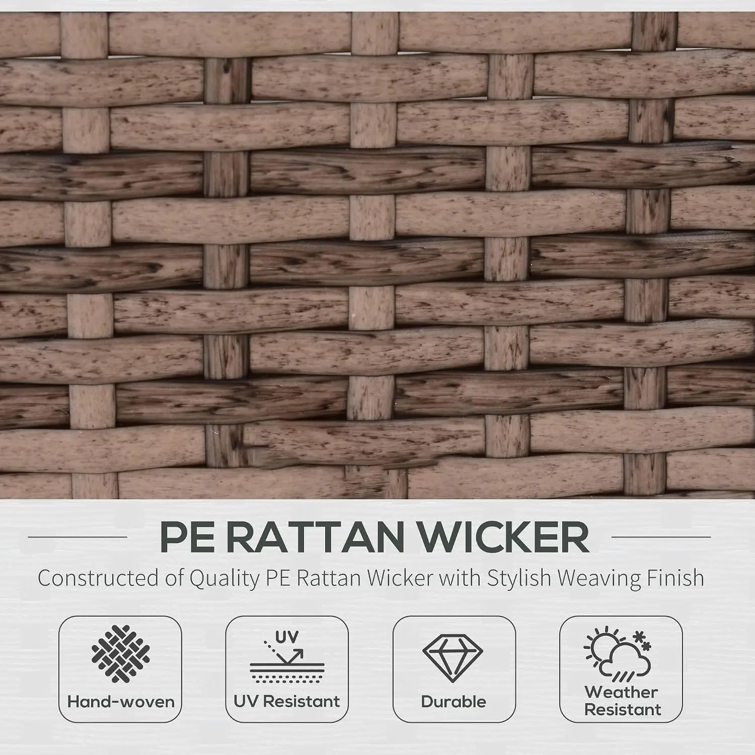 A textured light brown per rattan wicker hand-woven pattern featured in a patio furniture set 7 piece gray wicker sectional with coffee table.