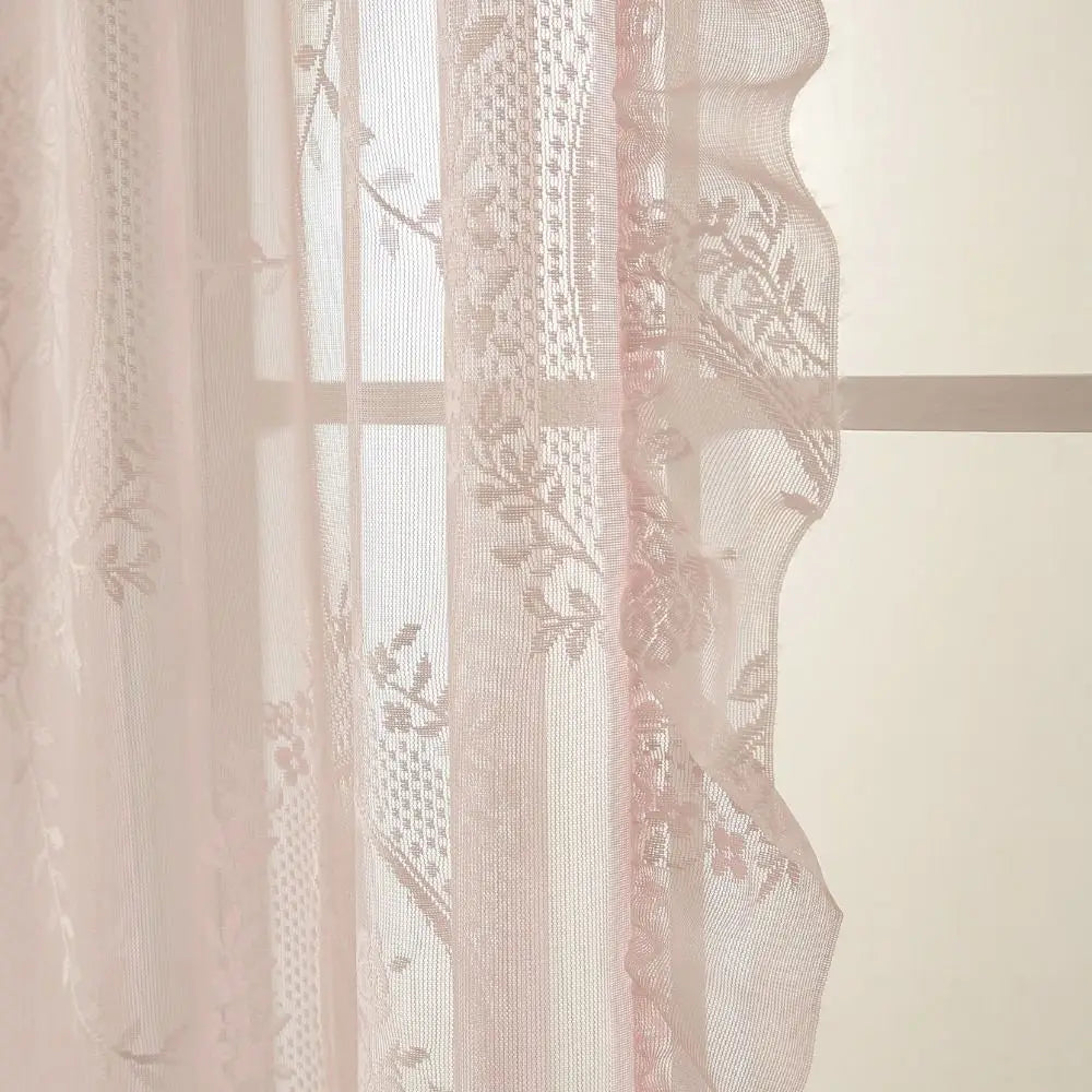 2 Pcs Home Decor Ruffled Edge French Lace Floral Curtain Retro Embroidered Gauze Curtain Rustic Voile Curtain Living Room