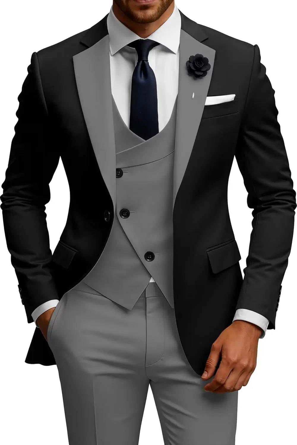 Mens Suits 3 Piece Slim Fit Double Breasted Suit Wedding Prom Tuxedo Suit Set