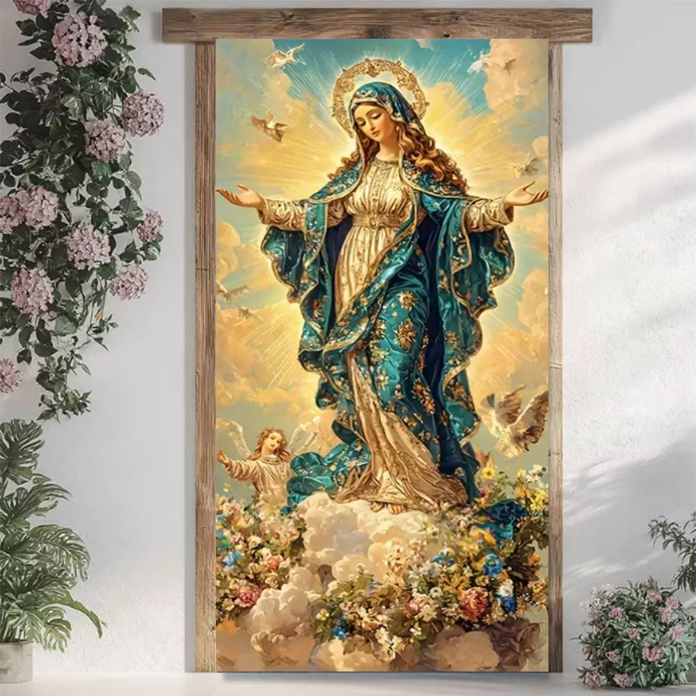 Easter Jesus Cross Theme Background Banner Jesus Virgin Mary Religious Door Cover Party Decoration Flower Egg Sheep Photo Props