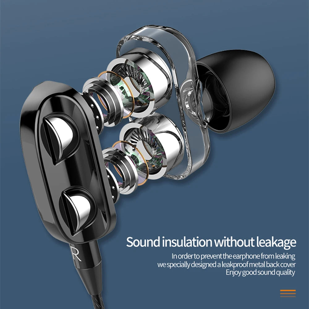 3.5mm Wired Headphones Noise Canceling In-Ear Sports Earphone Dual Driver Bass Stereo Gaming Headset HiFi Music Earbuds With Mic