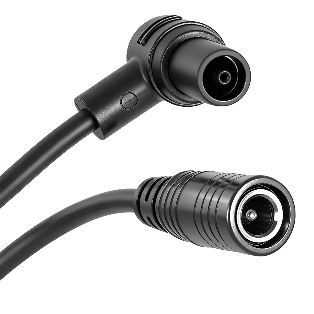 Cable adaptador del puerto de carga Xiaomi 4 Ultra negro angulado con dos conectores diferenciados, que incluyen un puerto circular hembra y un enchufe macho cilíndrico.