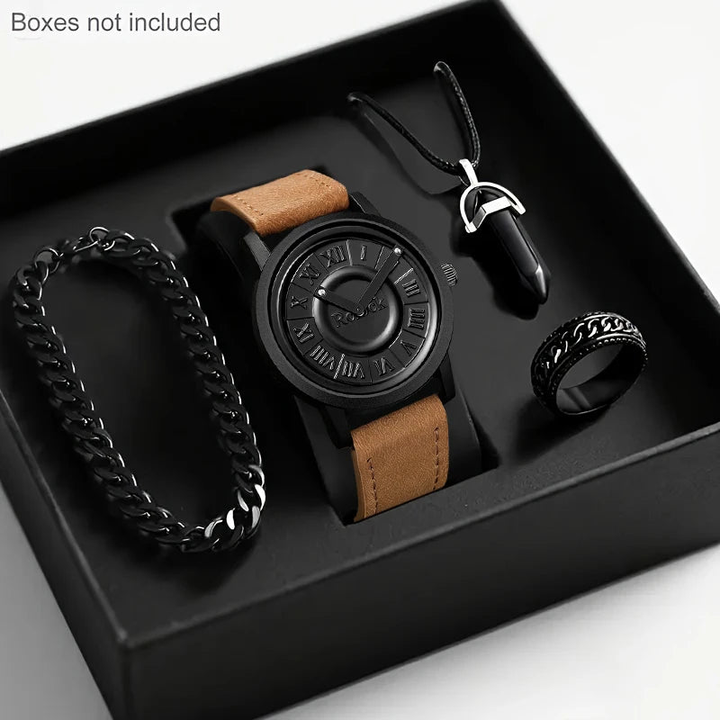 4pc/Set Men's Fashion Watches and Accessories, Business Fashion Watches, Perfect for Daily Commuting, Perfect Gift for Friends
