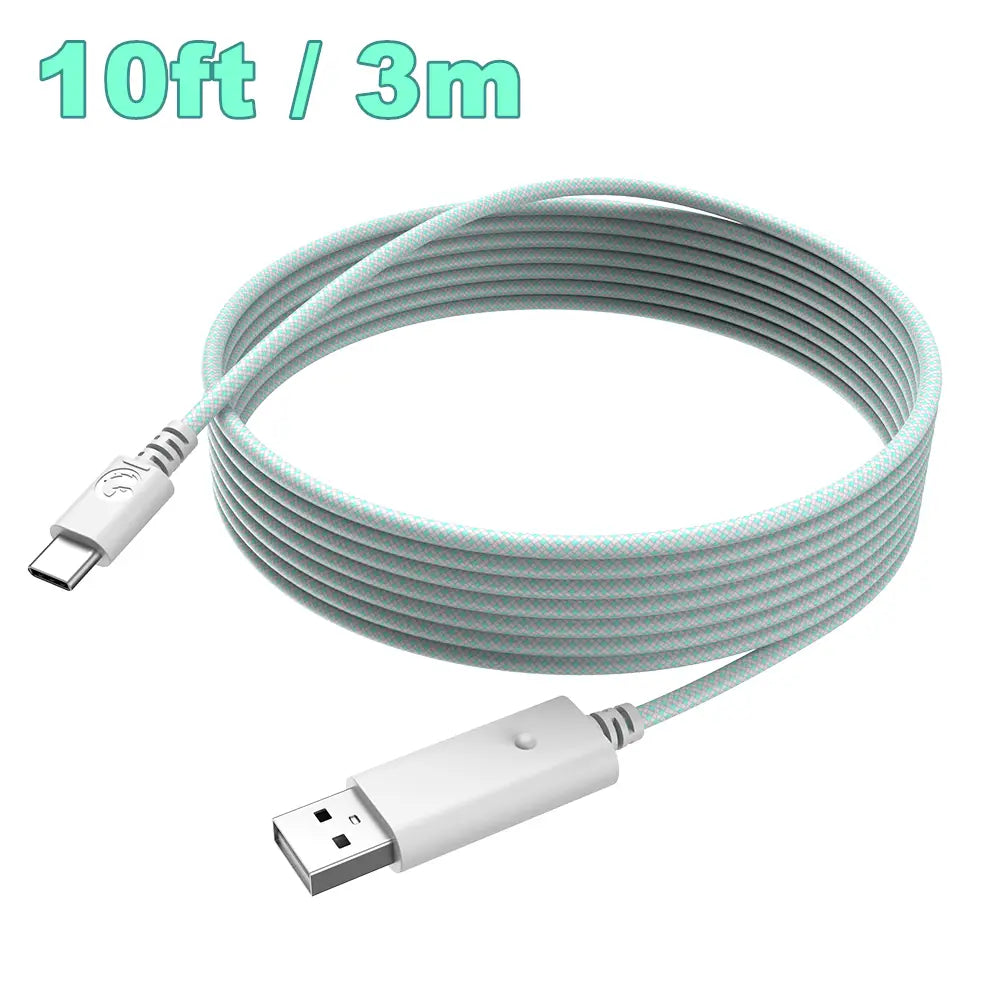 A light mint green braided usb-c to usb-a cable with a 10ft 3m length featured in the Gamesir G7 Magnetic Faceplate and Accessories Kit.