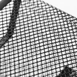 black metal mesh desk organizer and pencil caddy with a fine uniform grid pattern