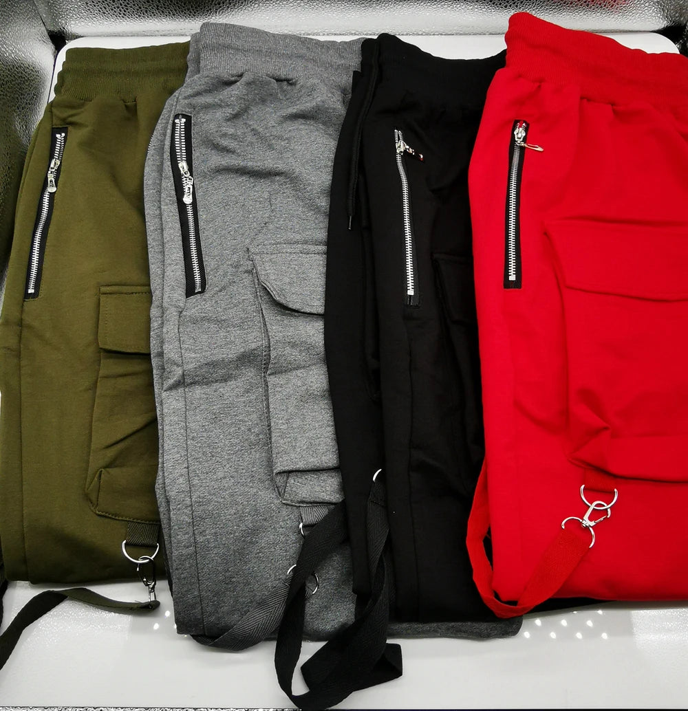 Mens Cotton Sweatpants Hip Hop Joggers Streetwear Casual Slim Sport Trousers Training Workout Fitness Big Pockets Cargo Pants