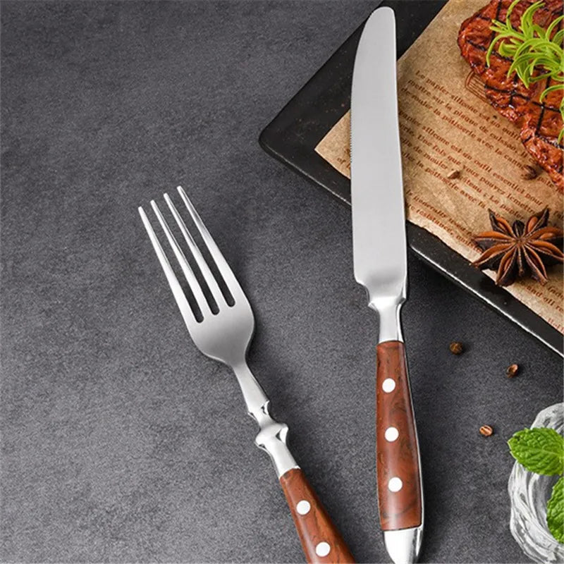 Stainless Steel Tableware Set, a 6-Piece Set Including Knife, Fork and Spoon, Kitchen Knives and Tableware for Dining Room