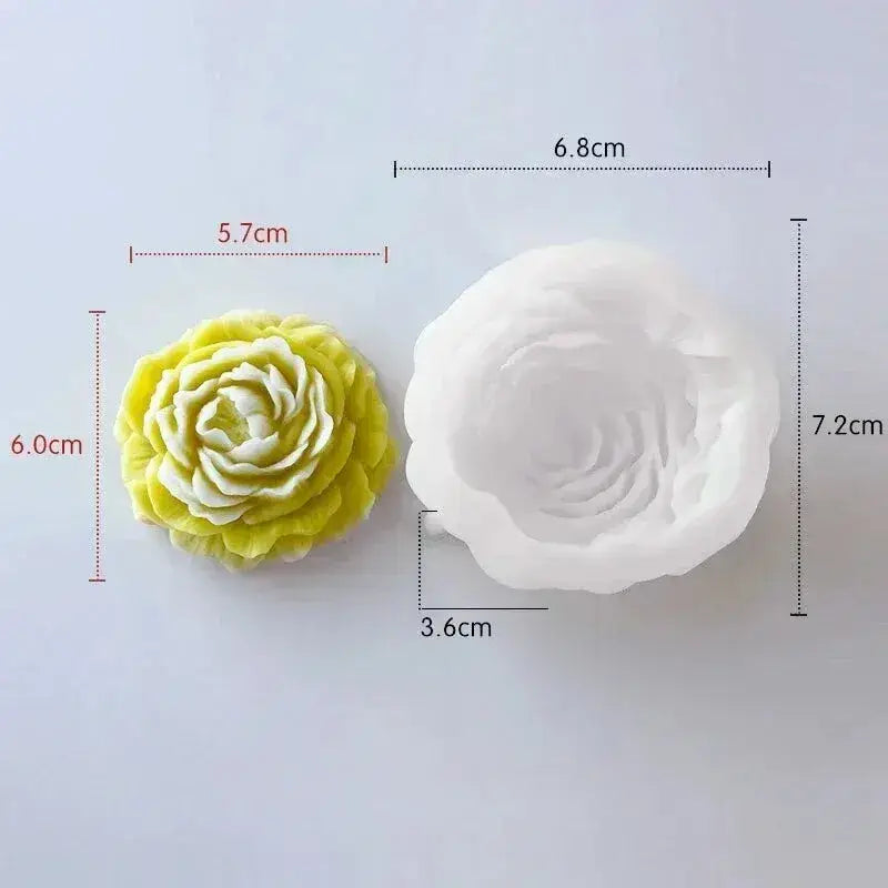 moule en silicone de fleur de pivoine jaune et blanc, avec un design détaillé des pétales, pour la fabrication DIY de savon pour bougies et d’objets en résine