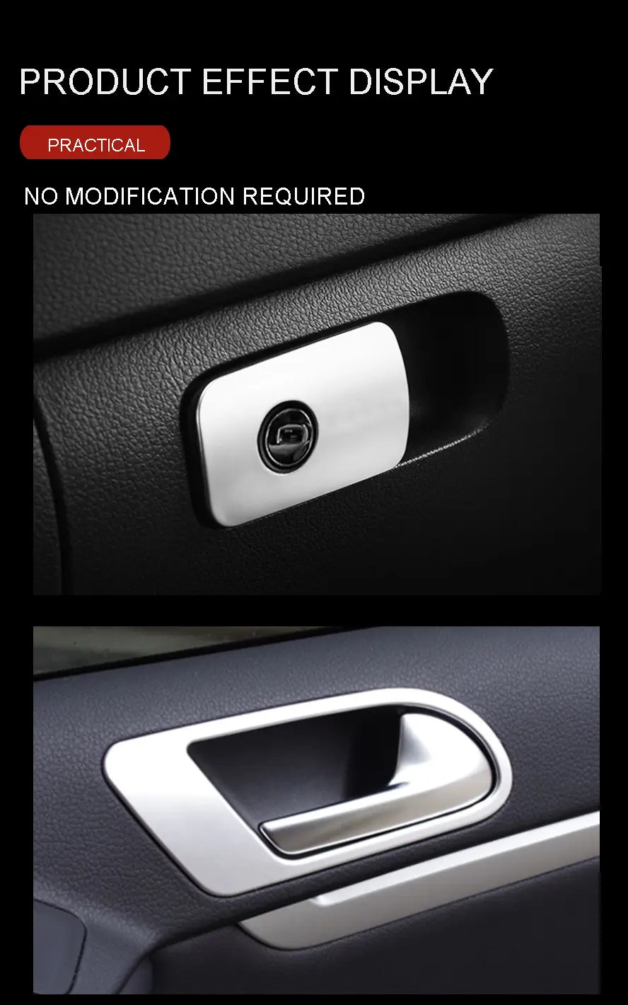 silver metallic car door handle trim cover with sleek polished finish and precise factory-style fit for vw tiguan cup holder panel trim 2009-2017
