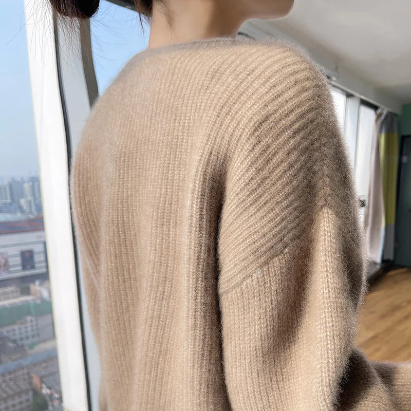 100% Wool Ladies Winter Sweater Cardigan Ladies Round Collar Long Sleeve Jacket And Knitted Women Knit Cardigan Sweater