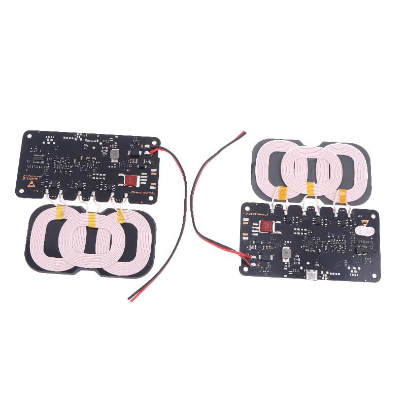 the back side of a 20w wireless charger module for car and home showing wireless charging coils and circuit boards for qi-enabled devices.