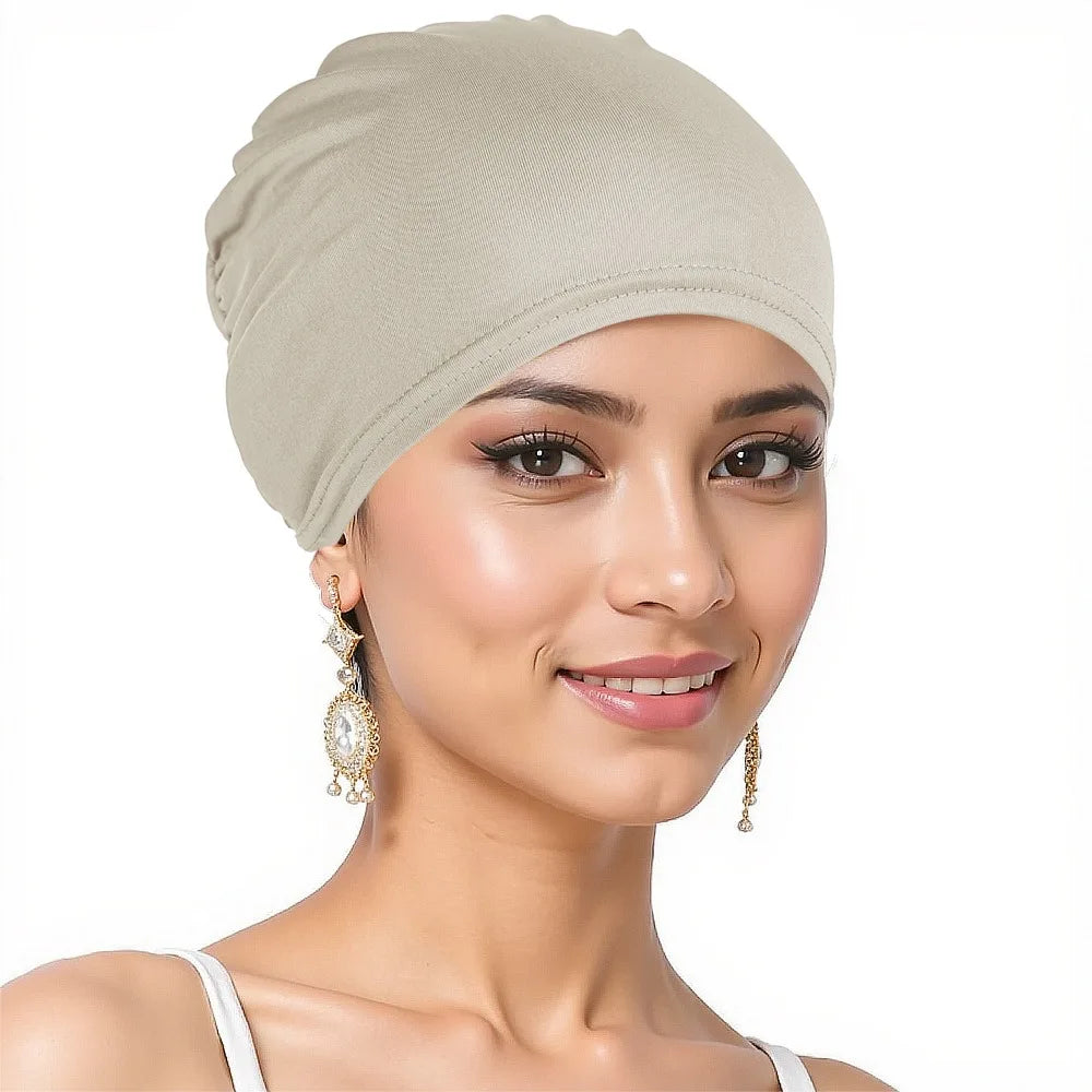 Muslim Headscarf Women's Solid Color Stretchy Turban Chemo Hat for Adult Women Hair Loss Pre Tied Skull Cover Cap
