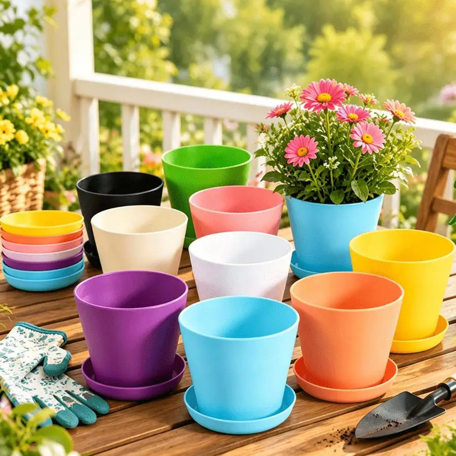 5/10/12Pcs Plastic Plant Pots with Trays, Small Nursery Planters for Succulent Cactus Desktop Decor XJM
