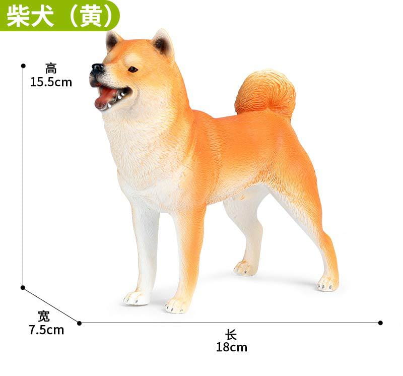 A detailed orange and white shiba inu soft animal figurine with a curled tail standing in a poised stance designed as finished goods decompression toys.