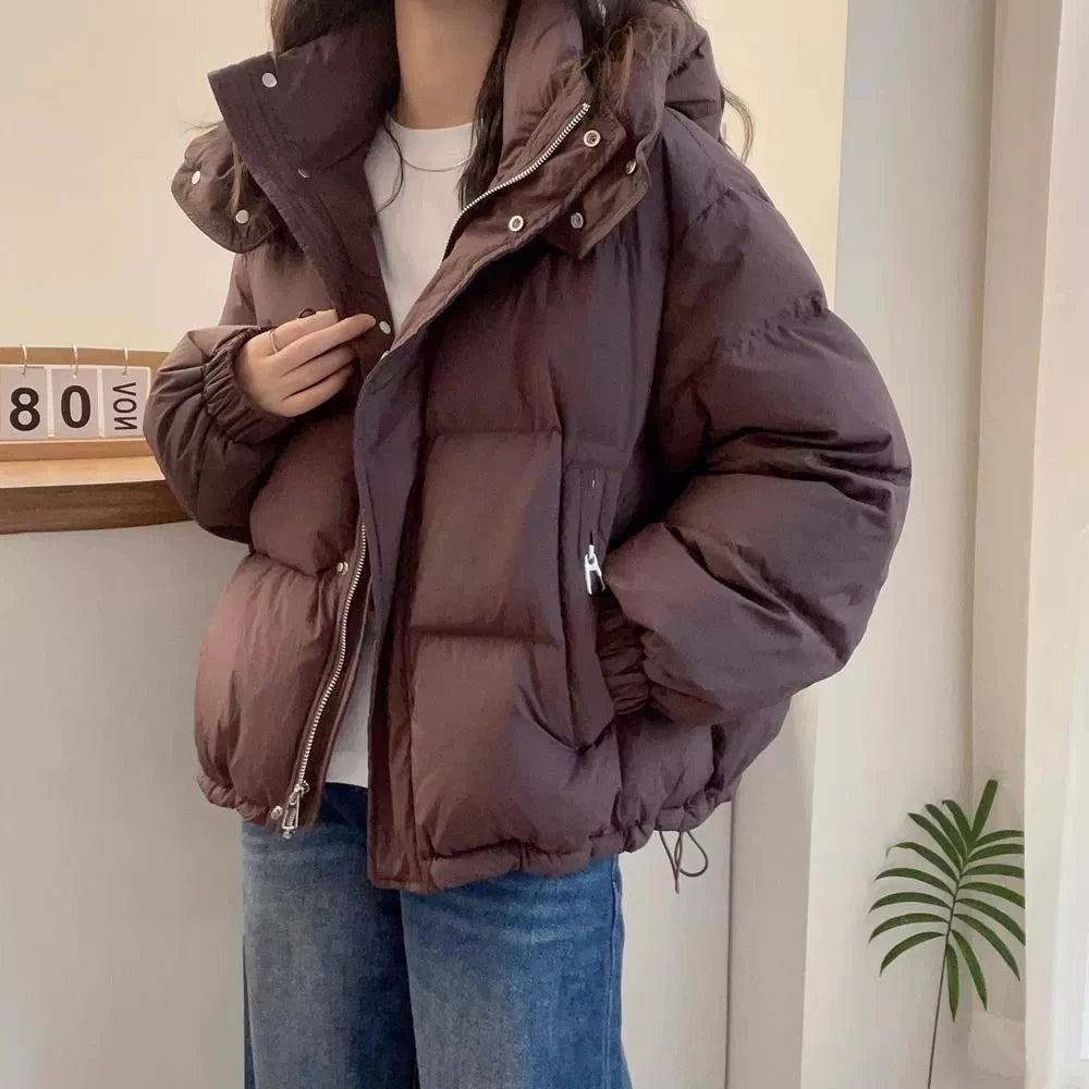 Women's Hooded down Jacket 2025 Autumn Winter Collection Warm Casual Parka Loose Fit Cotton Padded Bigger Size Available