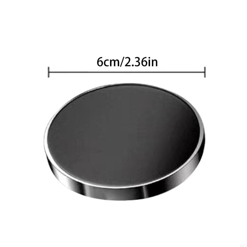 Eine elegante, kreisförmige schwarze Magnet-Halterungsscheibe für Mobiltelefone mit poliertem silbernem Metallrand für iPhone 12, 13, 14 und 15.