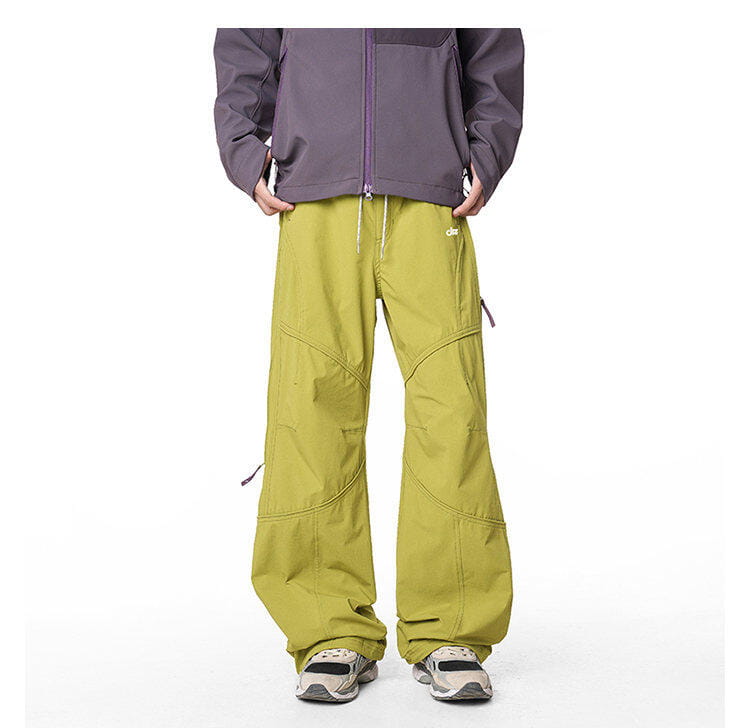 pantalones de nieve cargo impermeables de senderismo para hombre en verde oliva, con material de secado rápido, múltiples bolsillos y cinturilla con cordón.