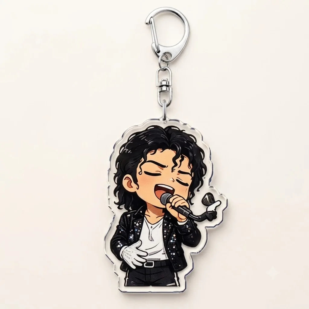 for MJ Popular Cute Singer Chibis Keychains for Accessories Great Classic Rock Legend Music Keyrings Jewelry Fans Friends Gifts