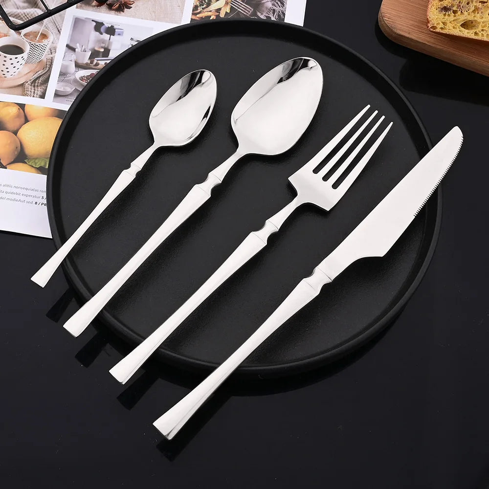4Pcs Silver Dinnerware Cutlery Set Stainless Steel Tableware Dessert Tea Spoon Dishwasher Safe for Home Dining Room Kitchenware