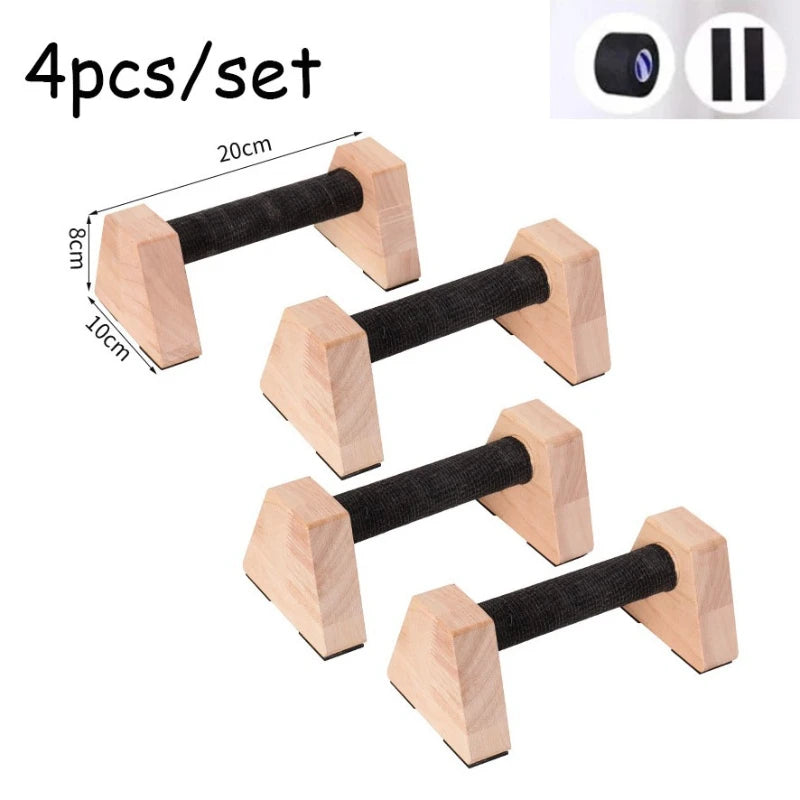 2PCS Wooden Parallettes Bars + 2PCS Accessories Set, Calisthenics Handstand Training Equipment, Push Up Stands