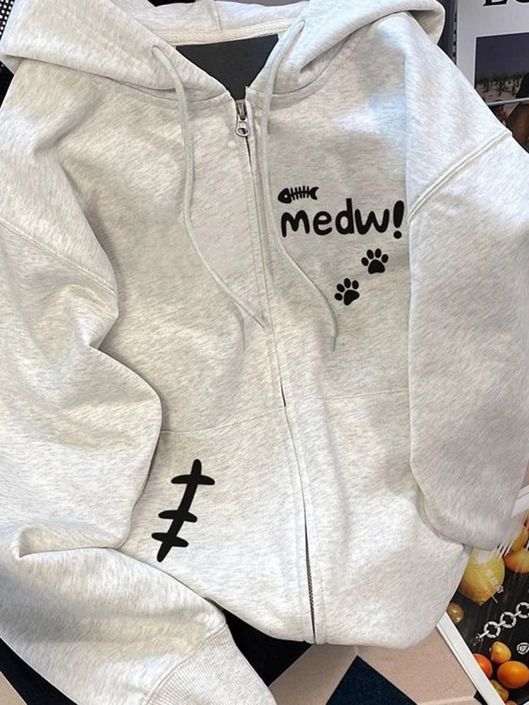 Women Thick Cute Hoodies Winter Loose Long Sleeve Letter Print Pockets Warm Sweatshirts Vintage Preppy Style Kawaii Outwear Tops