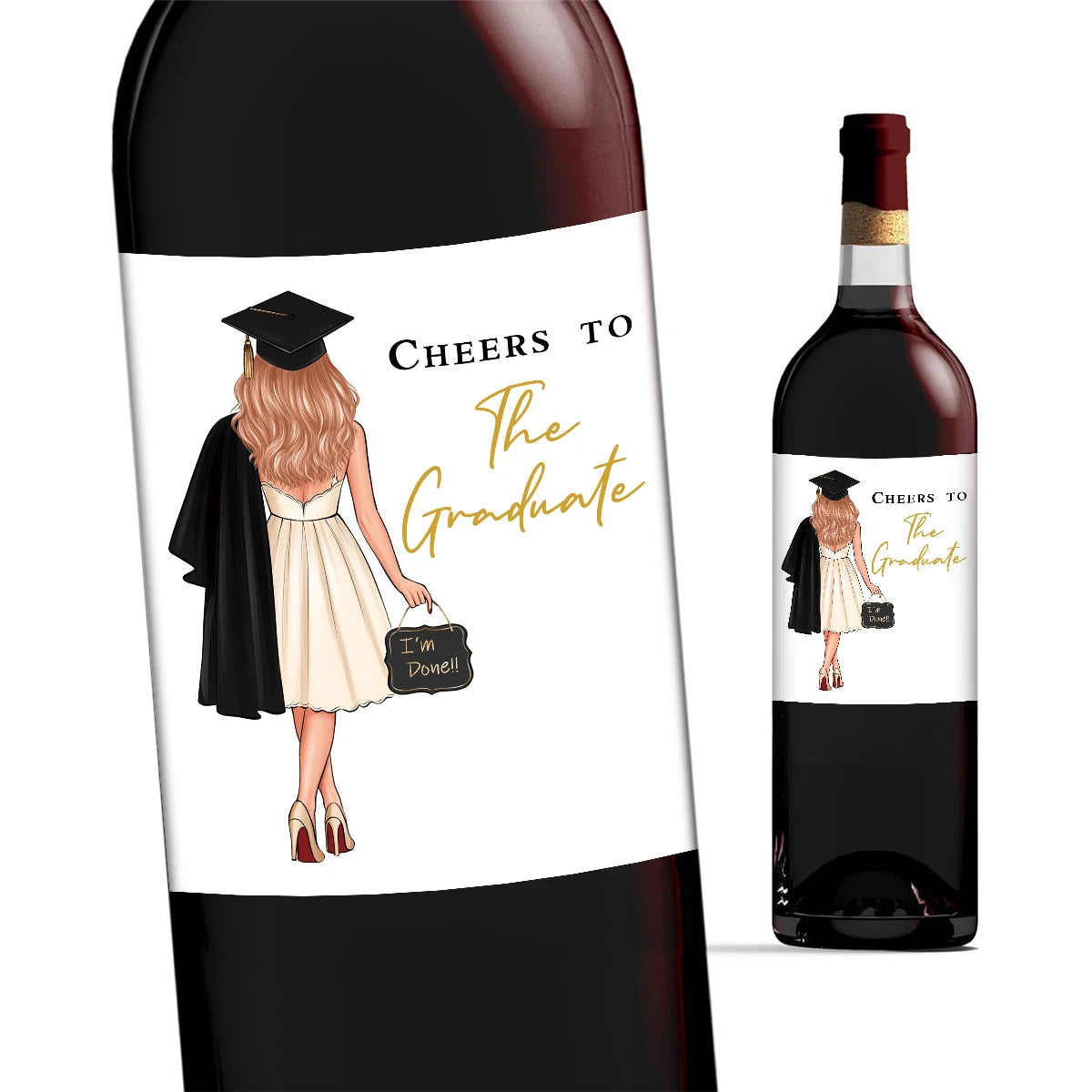 4pcs Graduation Wine Bottle Stickers,"Cheers To The Graduate""I'm Done!!",Decor Labels For High School&College Graduation Gifts