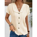 2026 Women's Summer Solid Short Sleeve Blouses Fashion V-neck Loose Casual Button Cardigan Tops Elegant Clothing Women Shirts