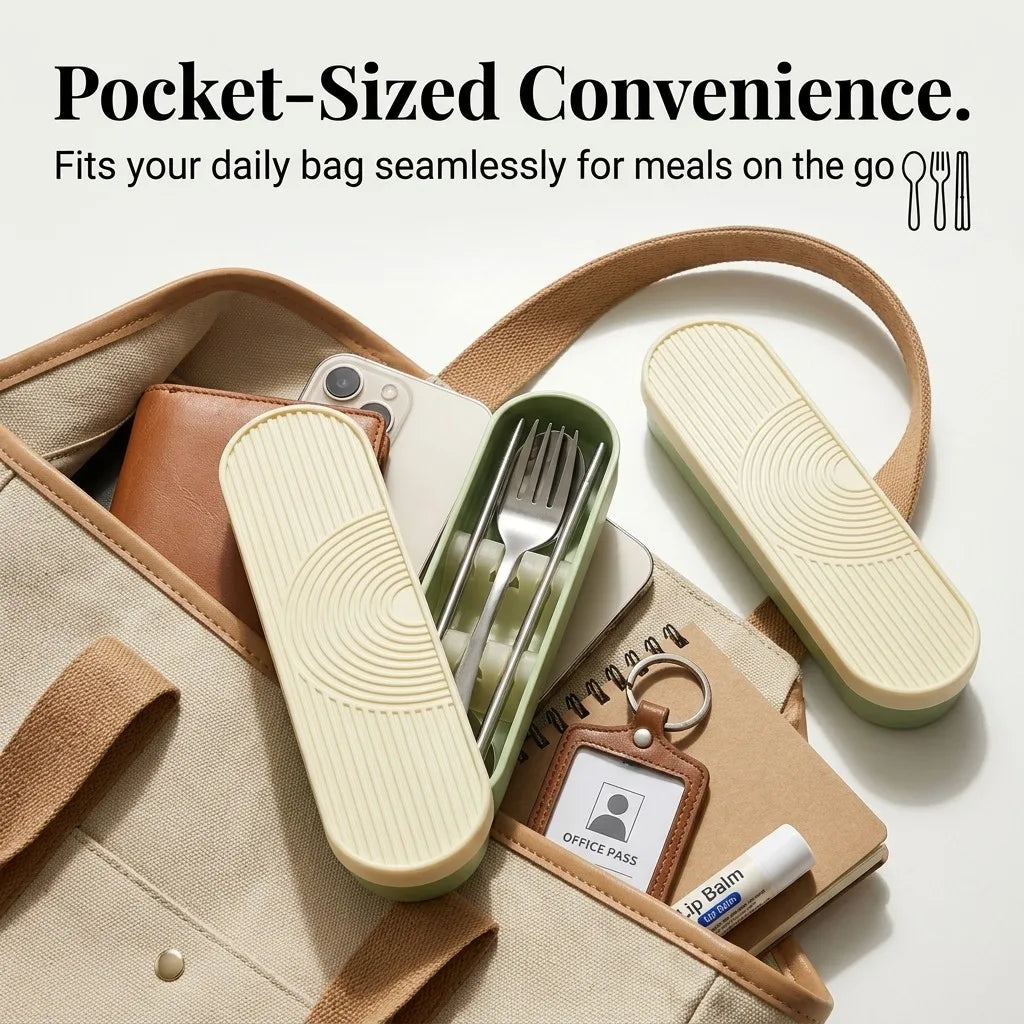 Stainless Steel Cutlery Set Spoon and Chopsticks Forks Set with Organizer Portable Travel School Camping Tableware Silverware