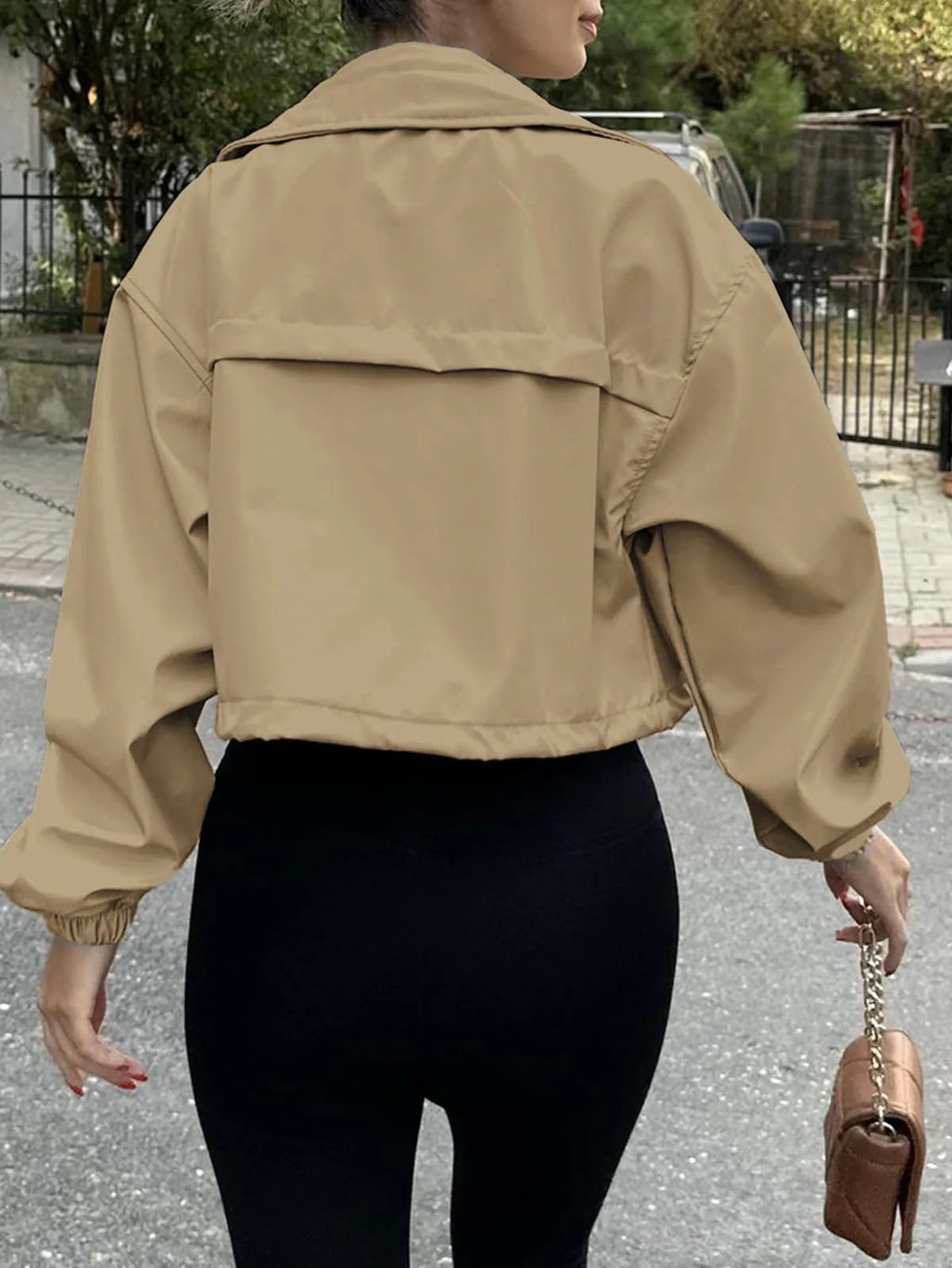 Women's Solid Color Short Jacket Zipper Trench Coat New 2025 Fashion Elegant Outerwear for Ladies