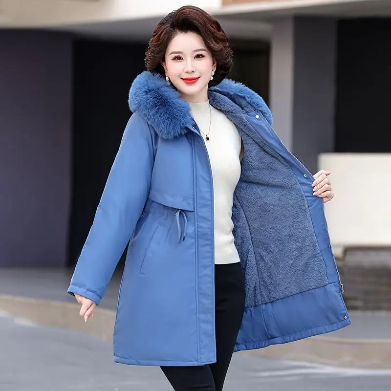 Warm Thick Snow Wear Padded Parka Winter Women Jacket Parka Clothes Wool Liner Fur Collar Warm Loose Long Coat Hooded Jacket