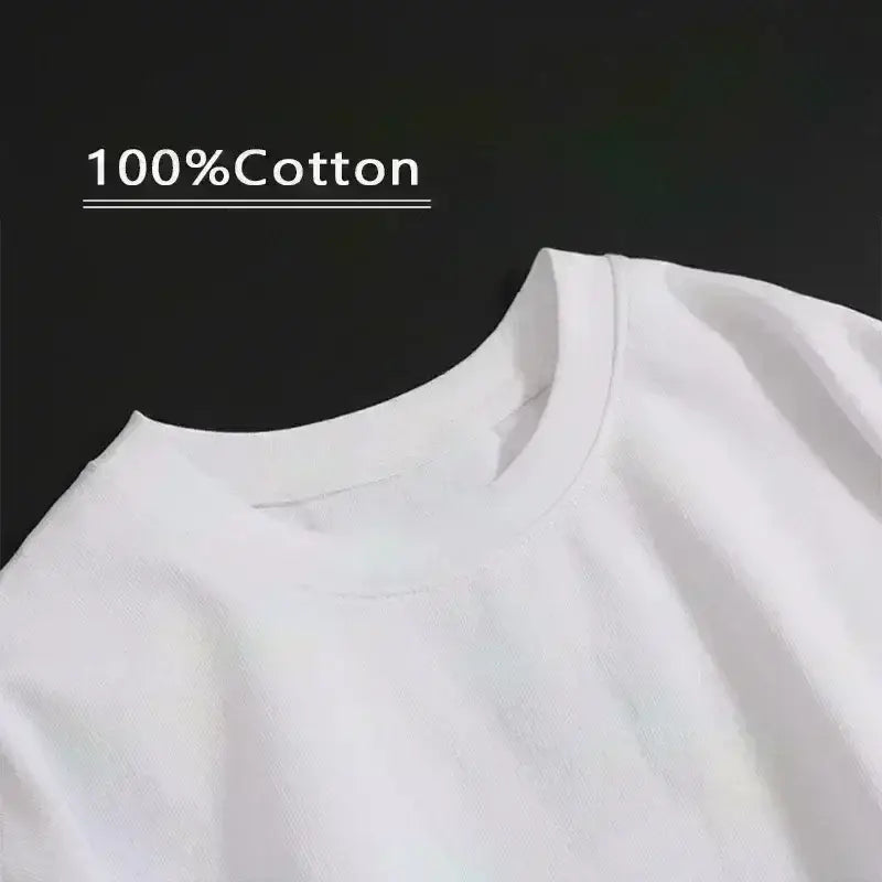 White 100 percent cotton graphic print oversized men short sleeve t shirt with a simple crew neck design