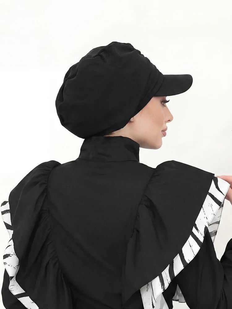 Muslim Women Baseball Cap Hijab Solid Black Turban Hat Islamic Daily Headwear Modest Headscarf for Outdoor Sports Daily Wear