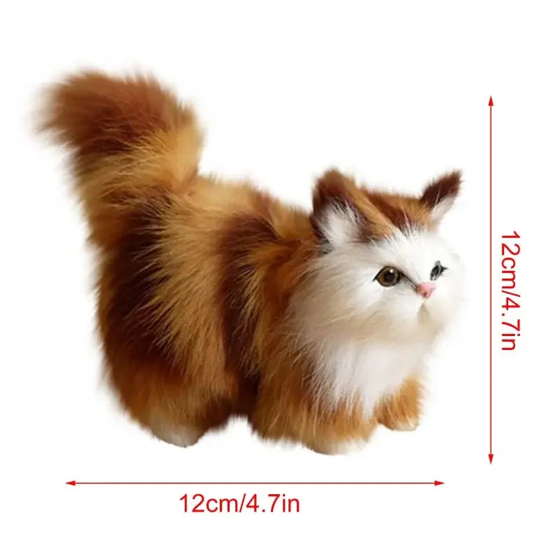a plush soft stuffed simulation cat plush toy featuring a fluffy orange and white body with a bushy tail, designed as a lifelike simulation cat plush for decoration or play.