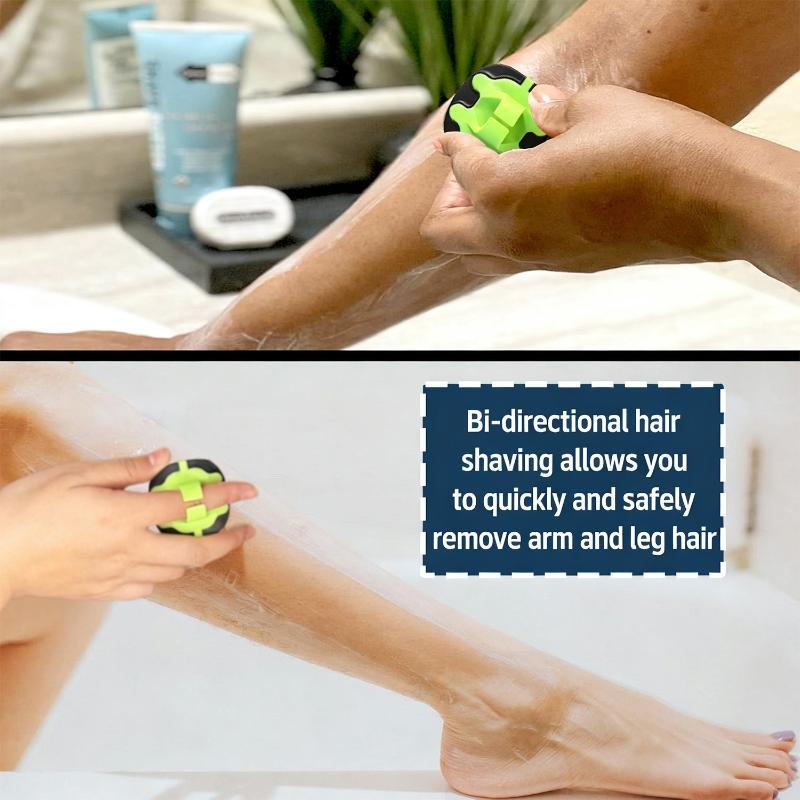Afeitadora bidireccional para arreglo de la calva de color verde y negro, con correa para el dedo de TPU, diseñada para la eliminación del vello de los brazos y las piernas.