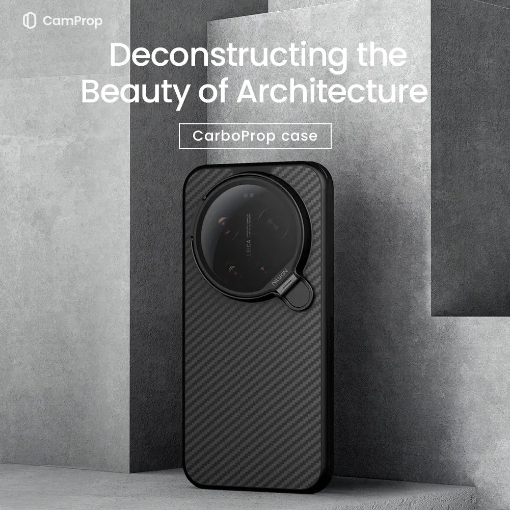 black carbon fiber textured back of nillkin carboprop phone case for xiaomi 17 ultra with circular camera cutout and leica edition branding