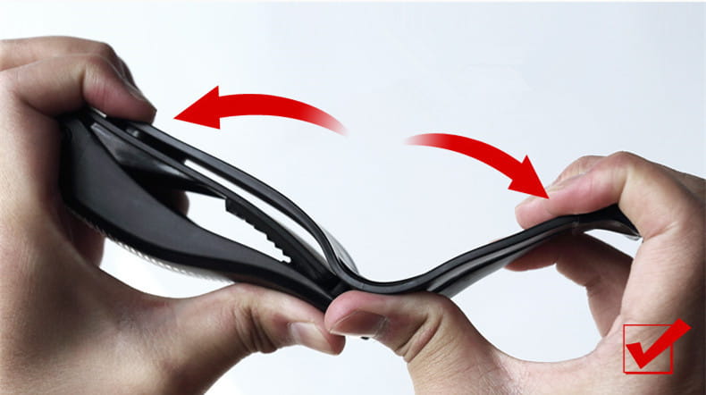 black flexible sunglasses frame being bent by hands demonstrating durability and flexibility as part of car phone holder 360 rotatable dashboard mount universal product features